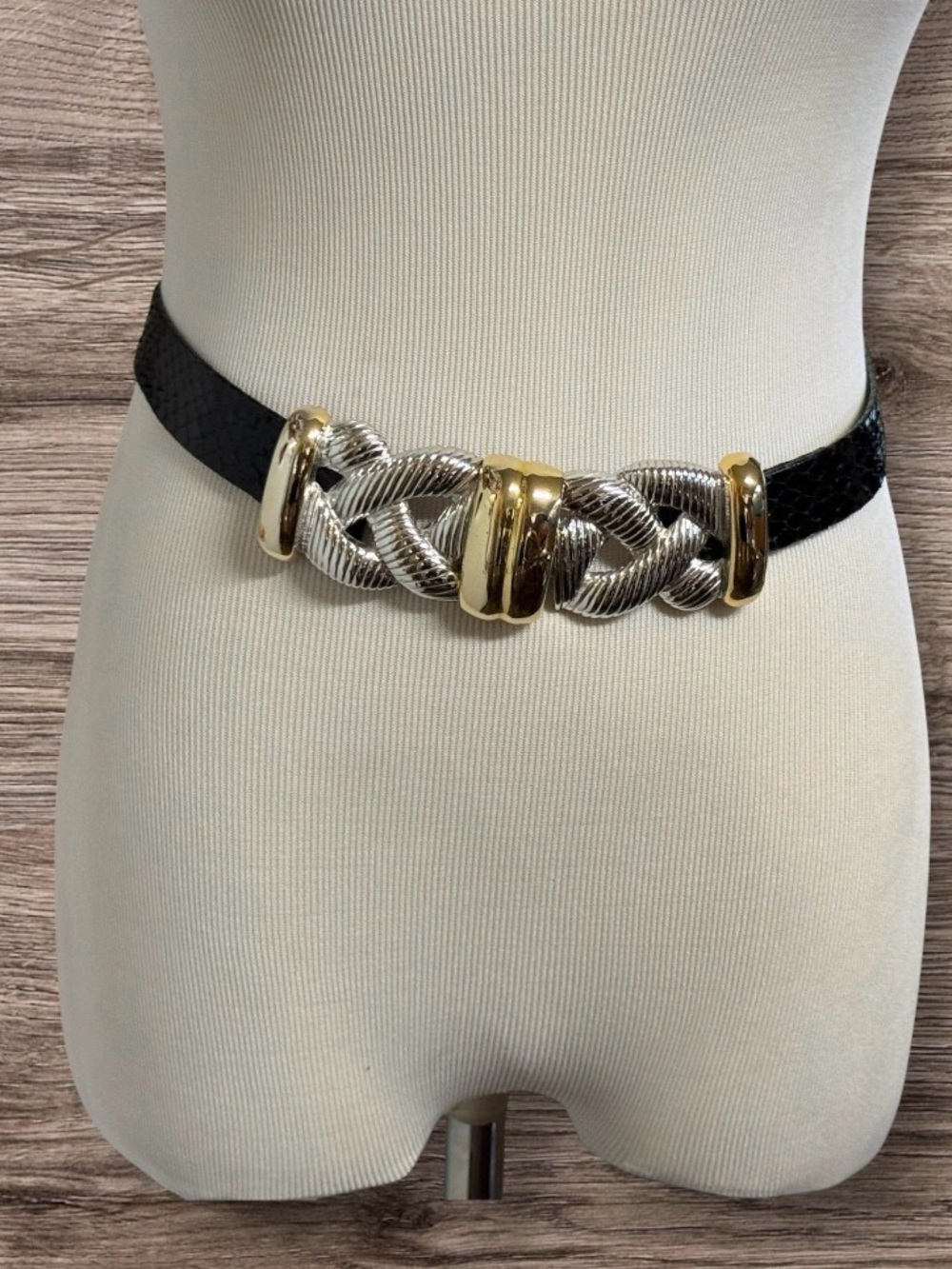 Alexis Kirk vintage belt leather strap with a distinctive gold and silver